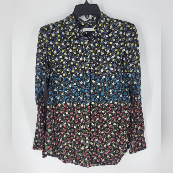 Equipment Black Multi Spectrum Floral Print Slim Signature Blouse XS - Picture 2 of 12